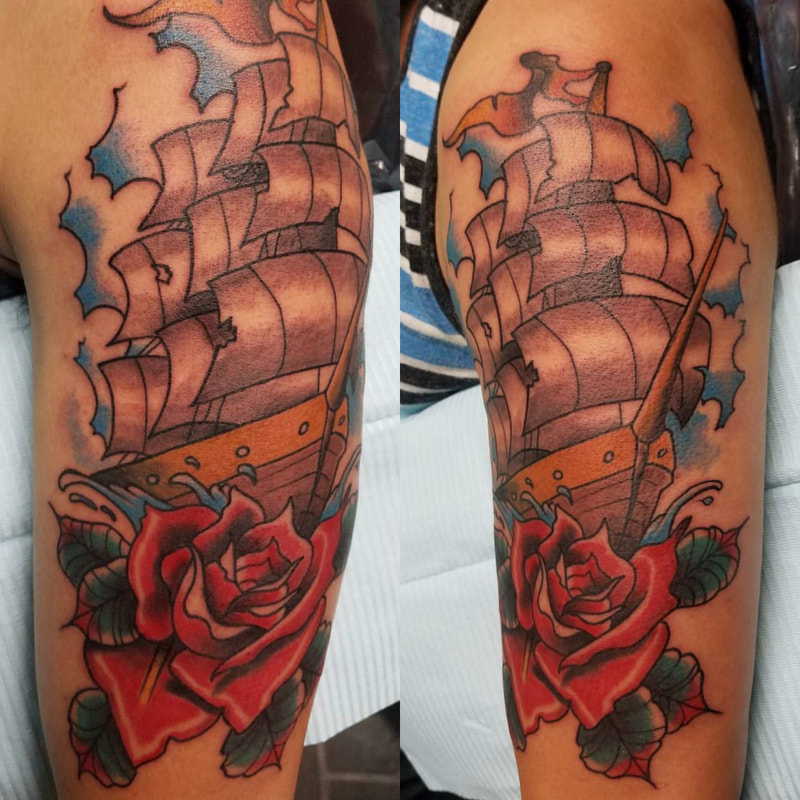 Neo traditional fishing boat by Jeff Norton  Tattoos