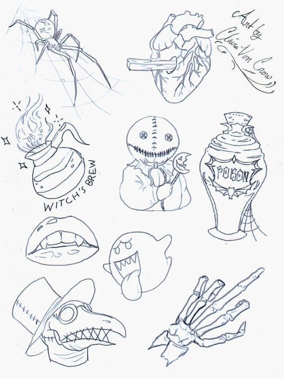 Tattoo Flash Sheet Halloween Metal Print for Sale by Caseychaotic   Redbubble